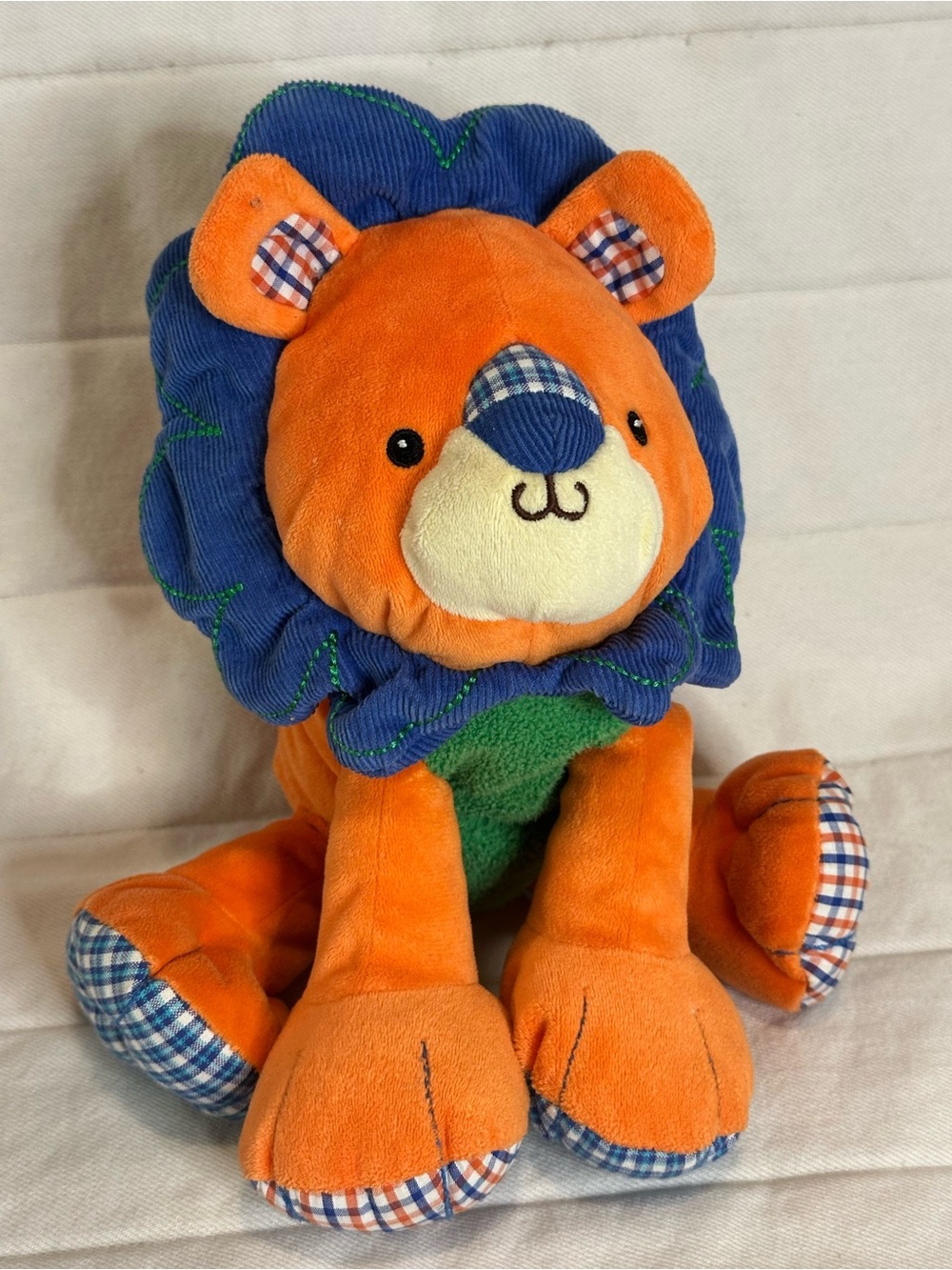 Orange & Blue Plush Lion Stuffed Animal - Soft Cuddly Toy
